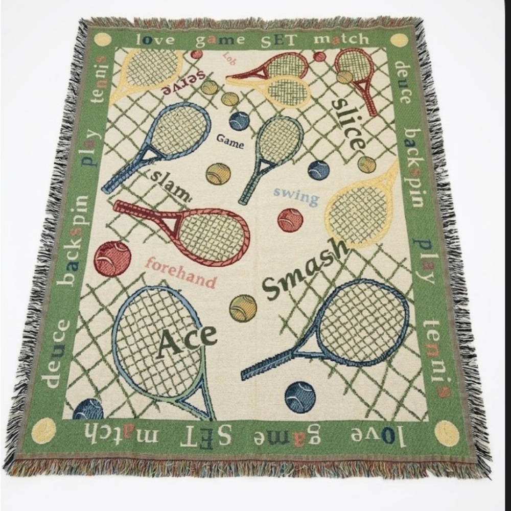 Vintage Goodwin Weavers Tennis Tapestry Throw Blanket Dark Academia “His”